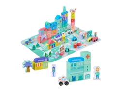 Relaxdays Bloques De Madera, Puzzle Ciudad 108 Piezas Letras, Números, Juego Niños A Partir De 3 Años, Base, Multicolor