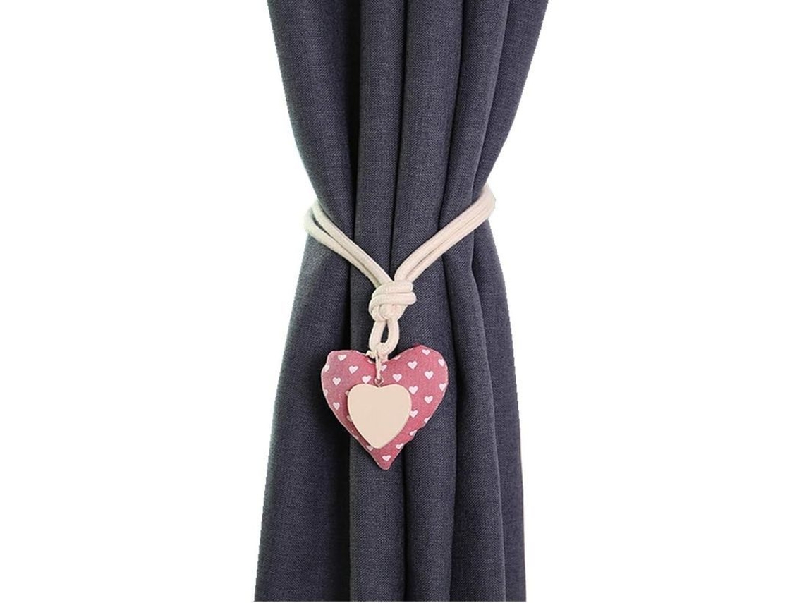2 Alzapaños De Cortina De Algodón Puro Con Hebilla Magnética Para Dormitorio Infantil, Corazón Rosa, 55 Cm