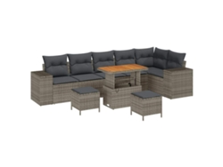 Maison Exclusive - Conjunto de sofá de jardín de 9 piezas con cojines, gris