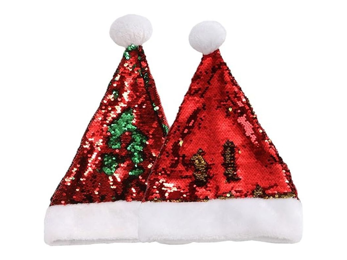 Gorros De Papá Noel Con Lentejuelas De Doble Cara - Decoración Navideña Brillante Para Adultos Y Niños - 2 Unidades
