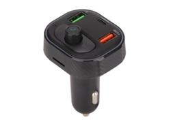 Cargador de coche multifuncional estilo fibra de carbono con transmisor FM inalámbrico Bluetooth 5.1, carga rápida, llamadas manos libres y luz LED.