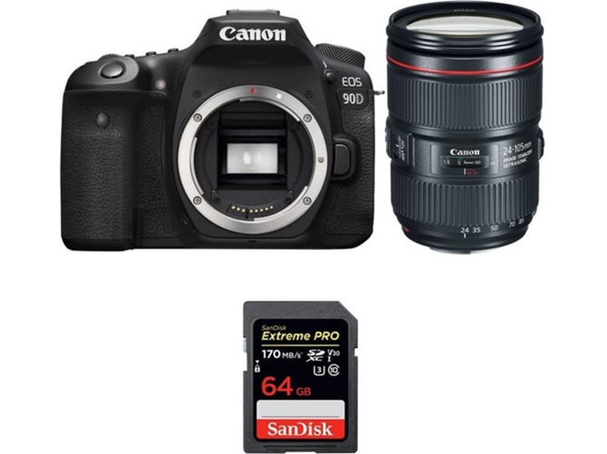 Kit Cámara Réflex CANON EOS 90D + EF 24-105mm f/4L IS II USM + SanDisk 64GB
