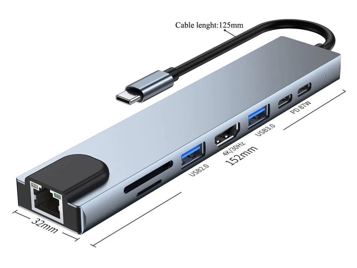 Adaptador Hub USB C 8 en 1 Hub USB C Hdmi Ethernet Lector de tarjetas 3 X USB 3.0 Tarjeta SD/Micro SD Alimentación suministrada para Macbook Pro Yizhood