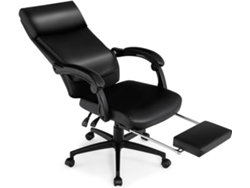 Silla de Oficina Ergonómica, Silla Reclinable de Cuero con Reposacabezas, Reposapiés Retráctil, Silla Gaming COSTWAY
