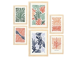 NACNIC Set De 6 Posters Minimalismo En Colores Pastel Patrones De Planta Láminas De Paisajes Y Naturaleza Para  Tamaños A3 & A4 Marcos Color Madera