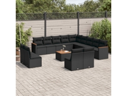 Conjunto de sofá de jardín de 14 piezas con cojines, ratán negro, Dkd Home Decor