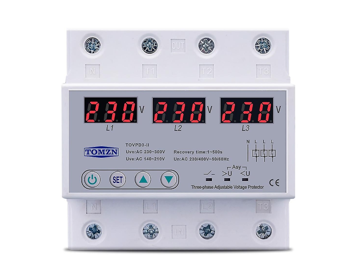 Protector Automático De Tensión Trifásico Ajustable Sobrecarga Y Baja Tensión 63a 380v Dispositivo De Protección Gris Blanco