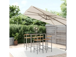 Conjunto de barra de jardín de 5 piezas de mimbre macizo de acacia gris DKD Home Decor