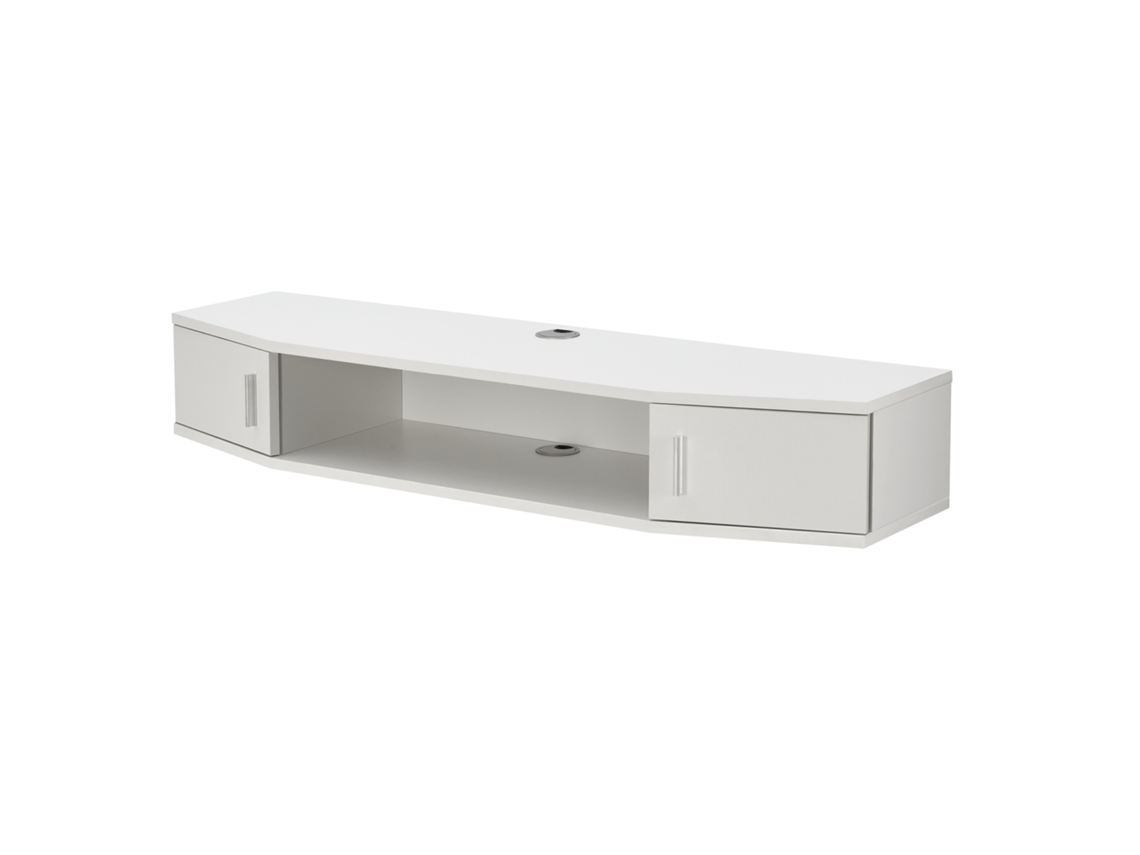 Estantería de pared para TV Tørring de 2 niveles y 2 puertas aglomerado 18 x 110 x 30 cm - Blanco [EN.CASA]