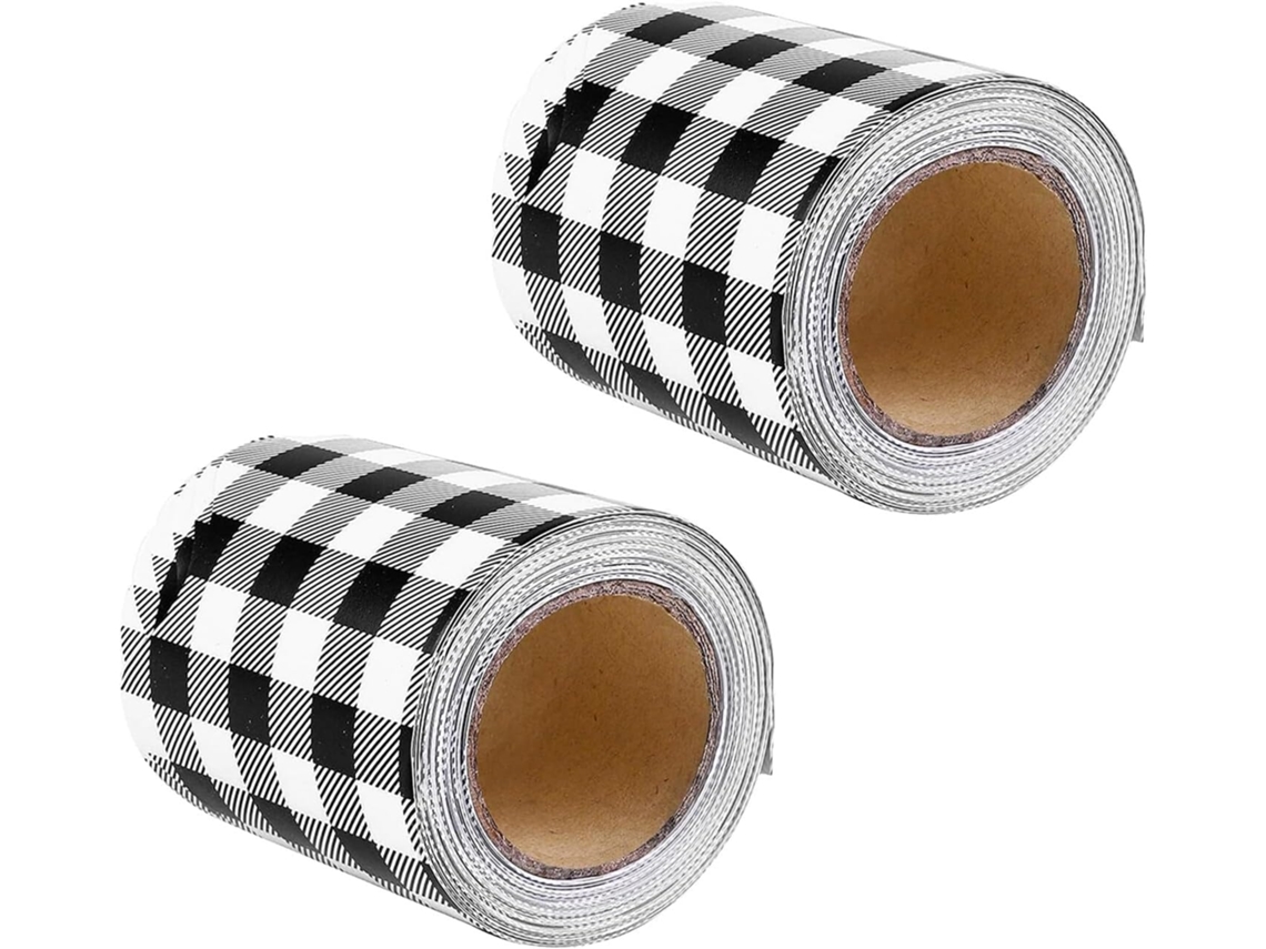 Cenefas autoadhesivas a cuadros en blanco y negro para murales, 2 rollos de 75 cm, SFUSHOS