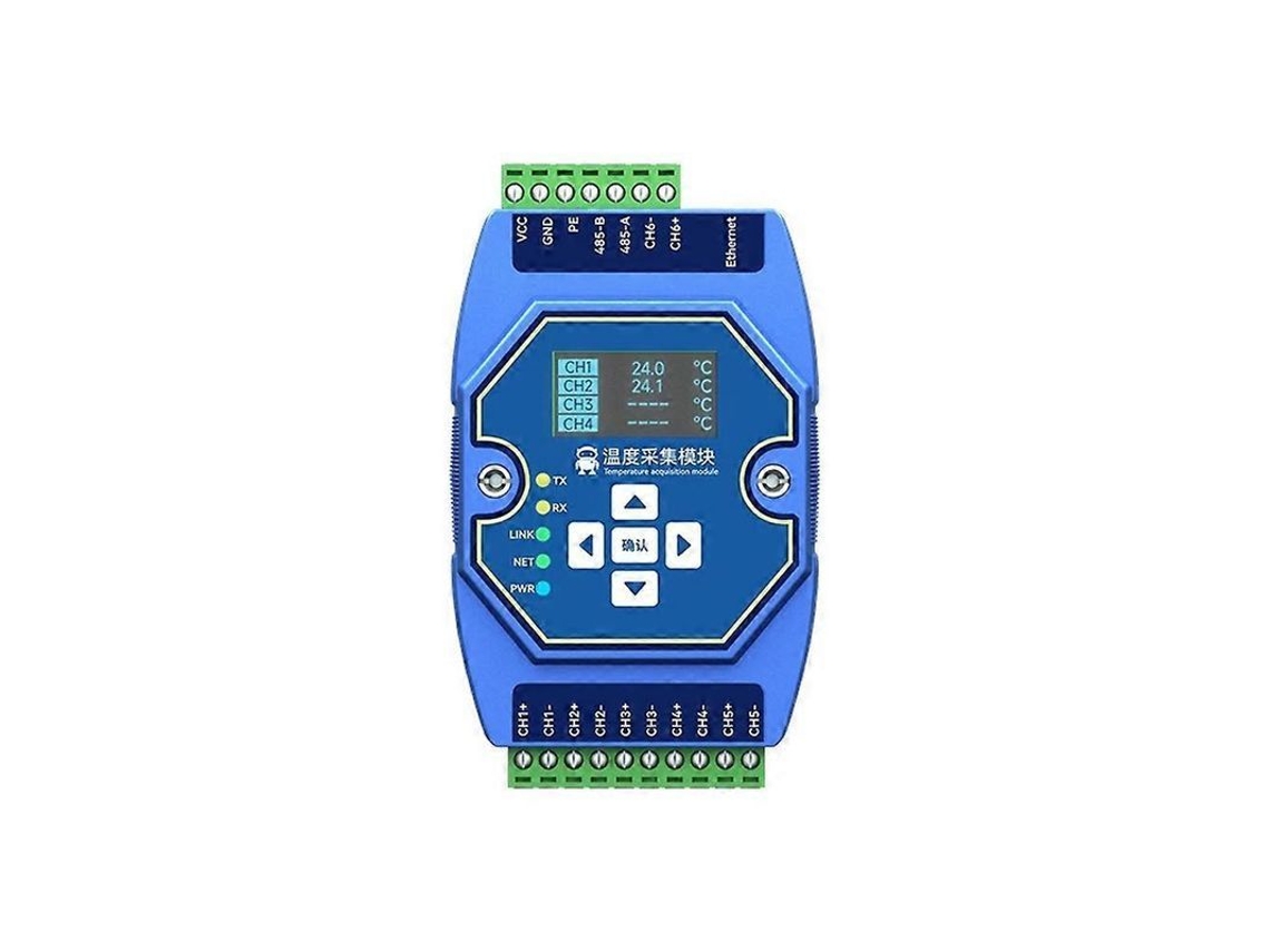 Módulo De Adquisición De Temperatura Tipo K De 6 Canales Con Puerta De Enlace Ethernet Modbus Rs485 - Azul
