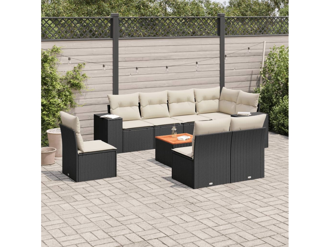 Conjunto de sofás de jardín de 9 piezas DKD Home Decor con cojines de mimbre negros