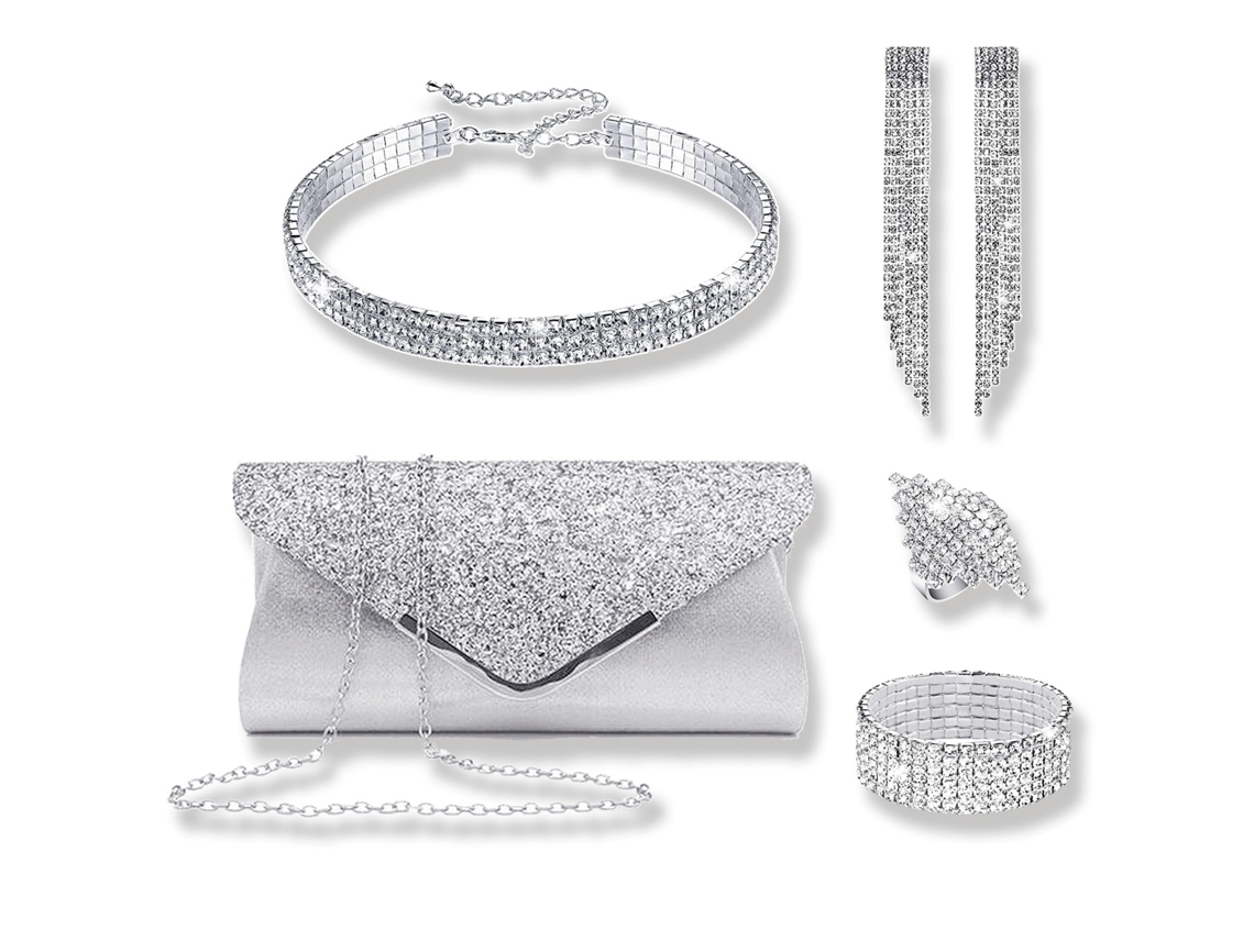 Conjunto de 5 piezas: bolso, pendientes y pulseras para mujer. Eifson