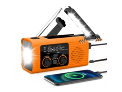 Radio solar de manivela Yuysan YL318 AM/FM/NOAA, carga triple, linterna, alarma SOS, ideal para viajes y emergencias, color naranja