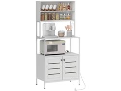 Mueble de cocina con toma de corriente, soporte para microondas, 2 puertos USB y compartimentos, 80x42x171 cm, blanco, PMM CAPITALI