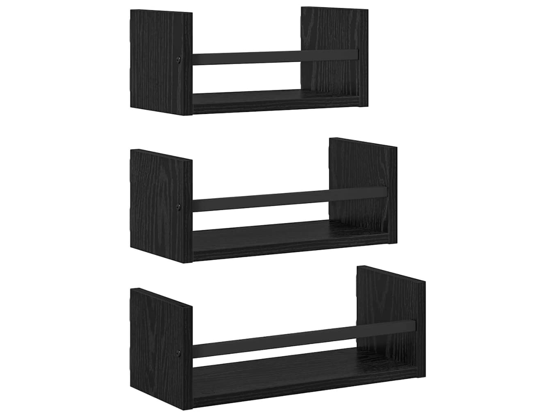 Conjunto De Estantes De Pared | Estante Flotante | Estantería Pared 3 Uds Roble Negro 40x16x14cm