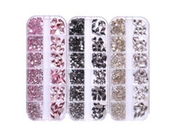 Caja Larga 12 Compartimentos Diamantes Planos Y Formas Especiales Para Decoración De Uñas Diy Accesorios Brillantes