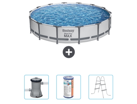 Piscina BESTWAY Round Steel Pro MAX - 427 x 84 cm - Gris - Bomba incluida Filtrar - Escalera