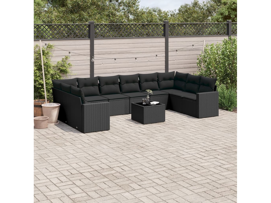Conjunto de sofás de jardín de 11 piezas DKD Home Decor con cojines de mimbre negros