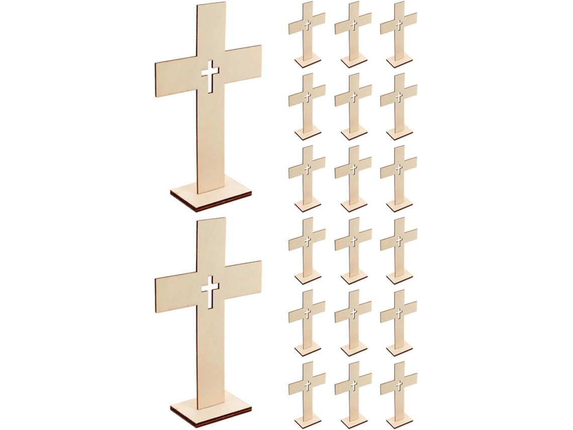 Cruces decorativas de madera natural, 20 piezas, tamaño 6, decoración rústica, accesorio versátil para oficina GOKOCO