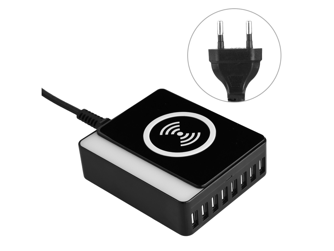 Cargador (carga Usb De 8 Puertos, Carga Inalámbrica) Cargador 2 En 1 60w 8 Puertos Usb + Inalámbrico Mt-08w (enchufe Eu)