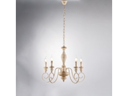Cascina - Araña De Madera Y Hierro Blanco Y Gris Tórtola 5 Luces 115 - Ø60 - Bl265-5-bt