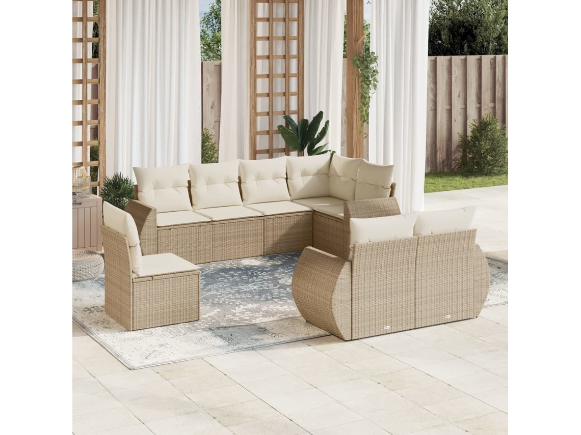 Conjunto de sofá de jardín con cojines, mimbre beige PE Dkd Home Decor