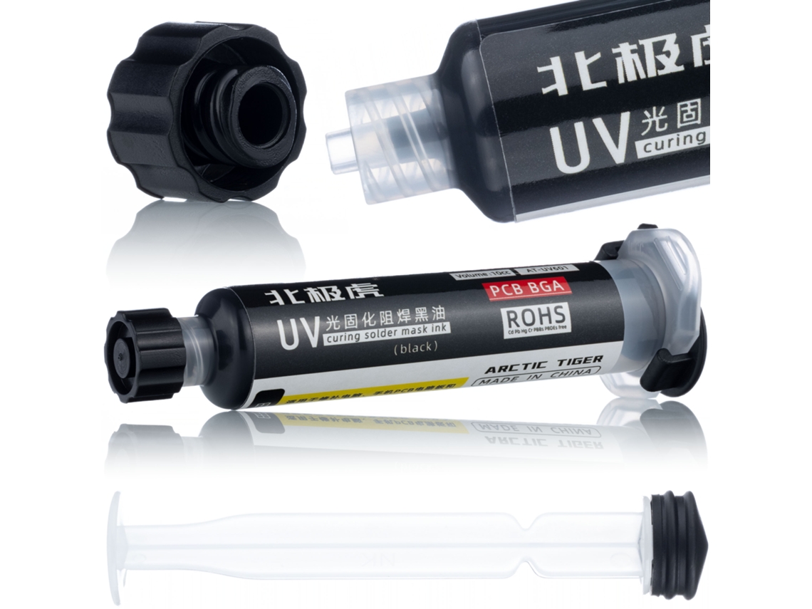 Máscara de soldadura negra de 10 ml con pistón – Protección para PCB | No conductora | Curado UV rápido