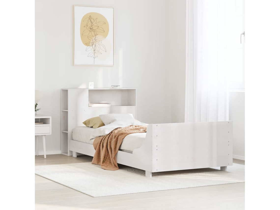 Estructura De Cama Sin Colchón Madera Maciza Blanca 75x190 Cm