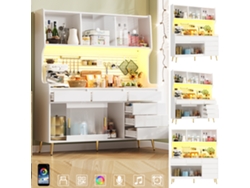 Aparador Alto 145x39x171 Cm - Led, App, Cajón, Estante Con Panel Perforado - Blanco