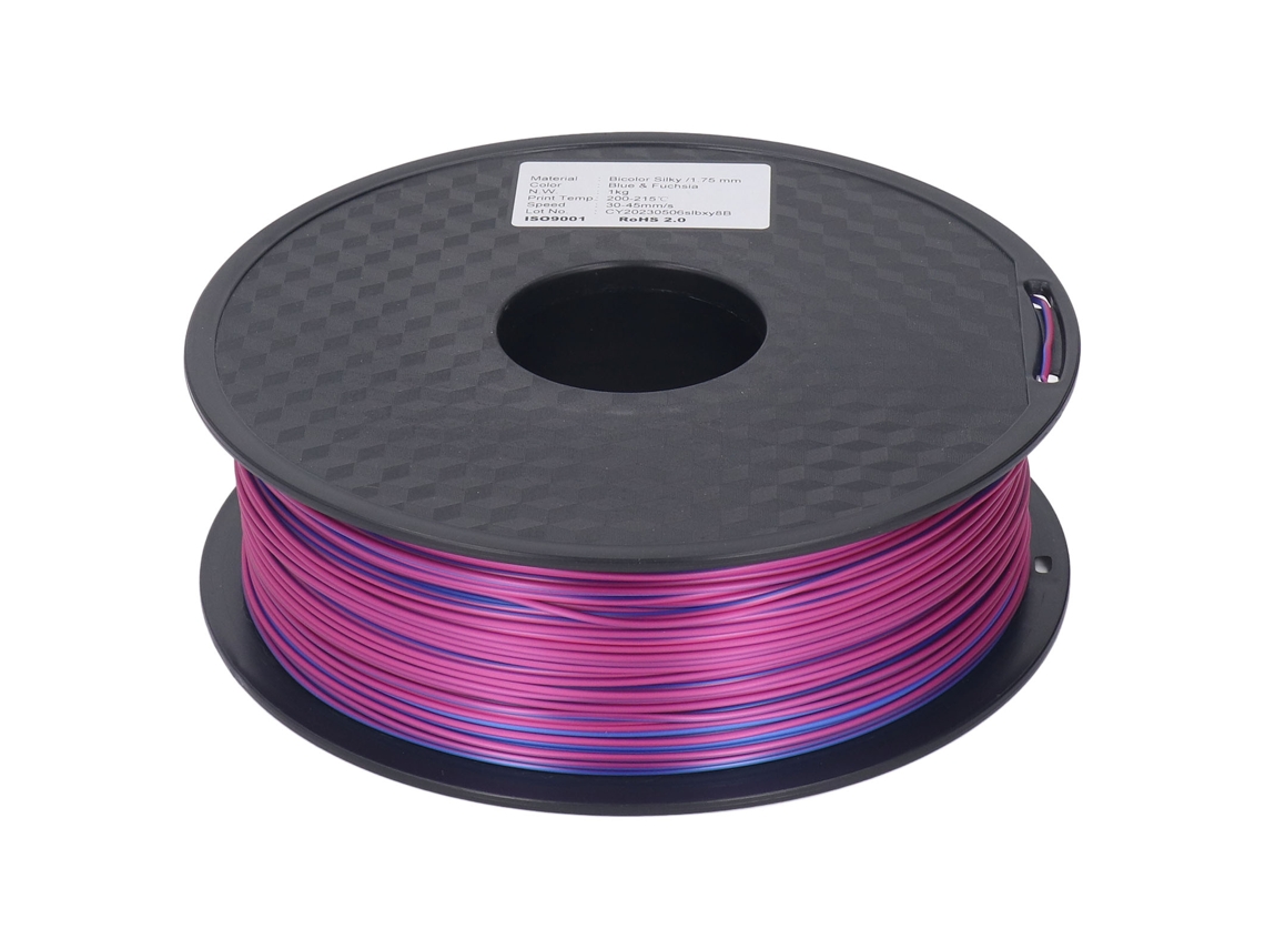 Filamento De Seda Pla 1.75mm Bicolor Azul Roxo Vermelho Brilhante Consumível Para Impressora 3d