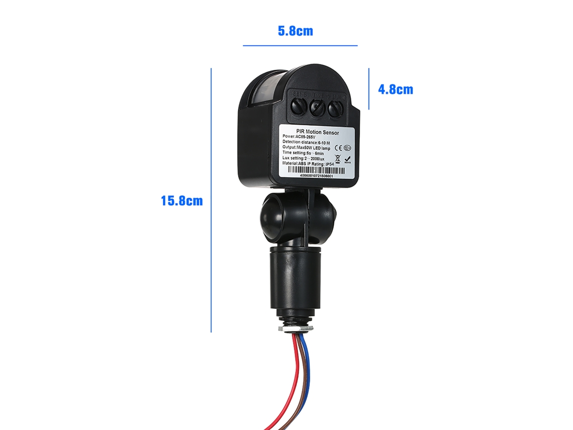 Aplique LED de pared para exteriores 2026 con sensor de movimiento PIR infrarrojo de 180 grados, resistente al agua, alcance de 12 m, seguridad para el hogar.