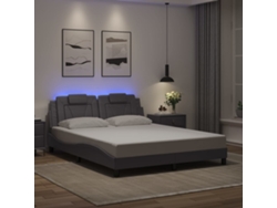 Estructura De Cama Con Luces Led Cuero Pe Gris 160x200 Cm