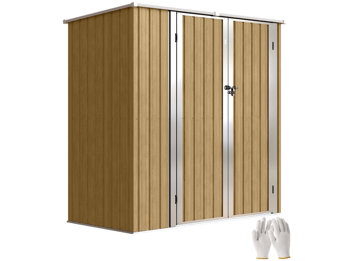 Casita De Juegos Metálica, 1,37 M², 163 X 89 X 163 Cm, Techo Inclinado, Puertas Con Pestillos, Color Marrón.