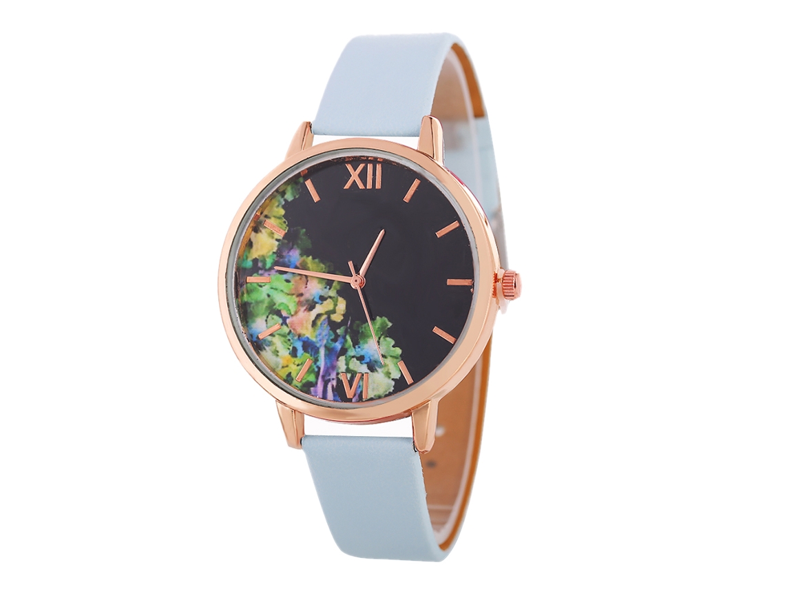 Reloj De Cuarzo Para Mujer Zlf0545-c Con Correa De Cuero Azul Claro, Estilo Moderno.