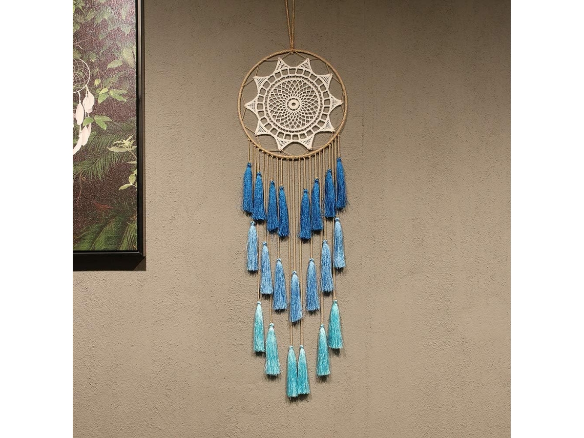 Colgante De Pared Con Borla Atrapasueños Hecho A Mano Decoración Para El Hogar (azul)