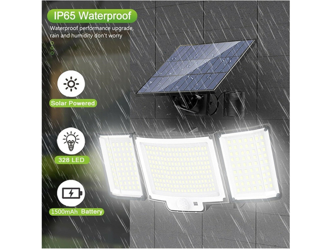 Lámpara solar para exterior Elfeland 328led, súper brillante, sensor de movimiento, impermeable, 3 modos de funcionamiento, foco solar para seguridad del jardín.