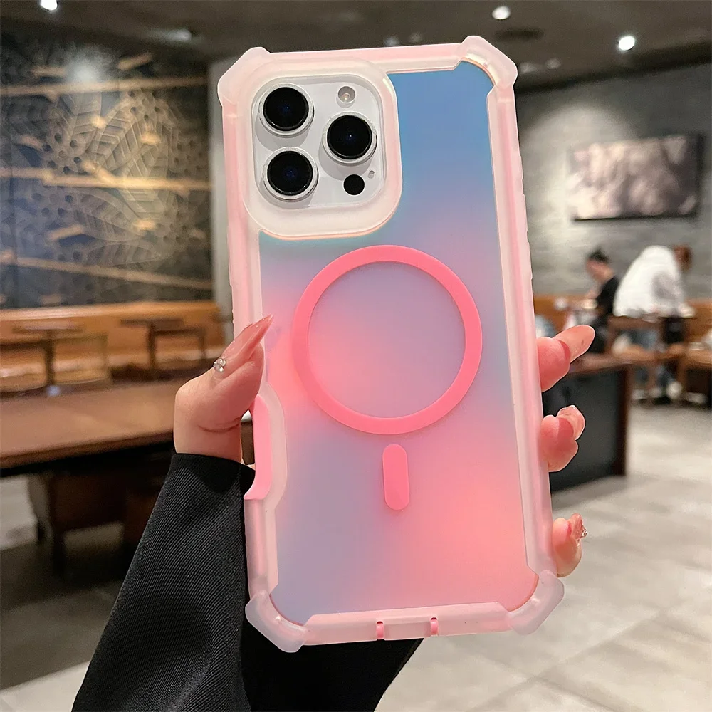 (iphone 14 Pro, Rosa) Funda Para Iphone Con Carga Inalámbrica Y Doble Protección.