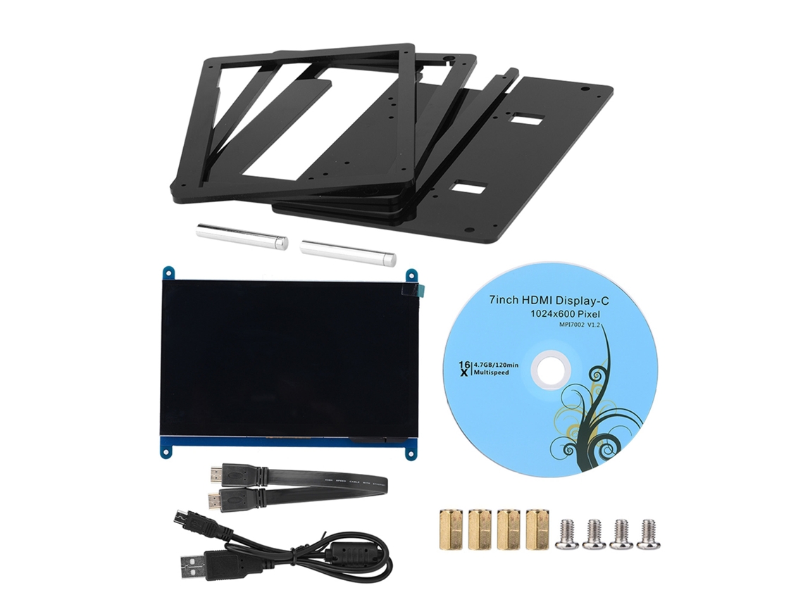 Caja De Pantalla Táctil Hdmi De 7 Pulgadas 1024*600 Con Soporte De Metal Para Raspberry Pi