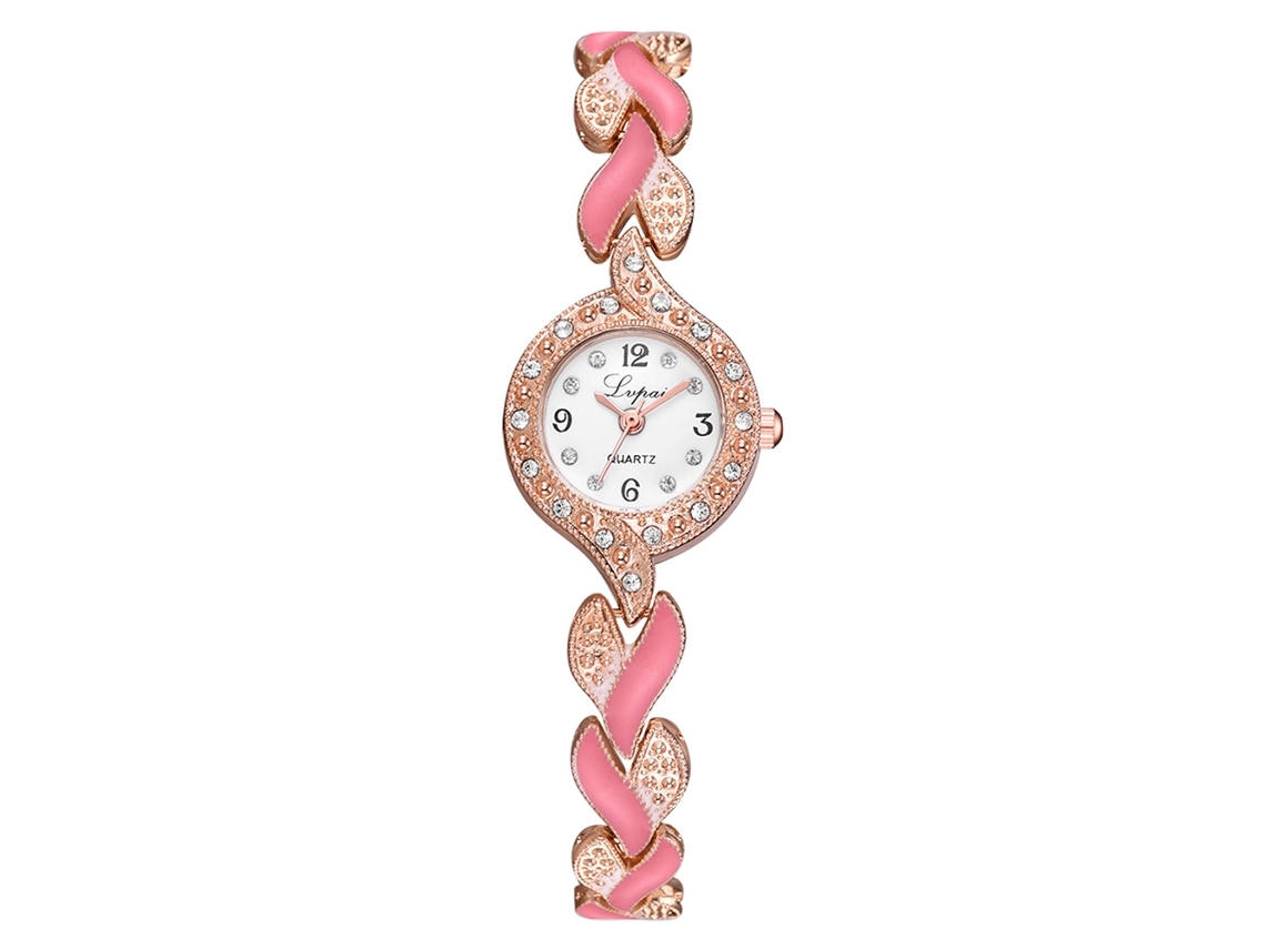 Reloj De Pulsera De Cuarzo Para Mujer Con Diamantes De Imitación Y Elegante Diseño Retro De Hojas De Oro Rosa.