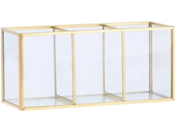 Caja De Almacenamiento De Vidrio Transparente Para Brochas De Maquillaje, Contenedor De Cosméticos Dorado