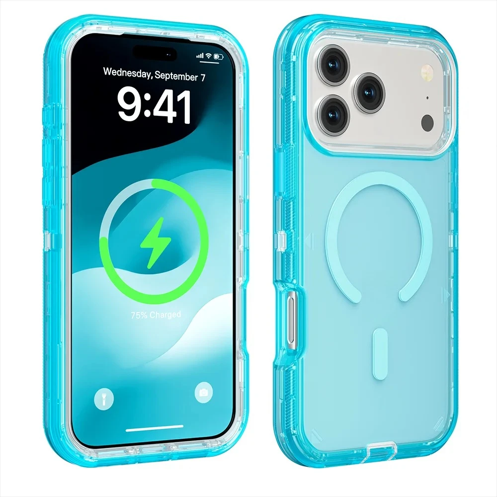 (azul, Iphone 14 Pro Max) Funda Protectora Transparente Con Carga Inalámbrica Magnética Y Mayor Resistencia A Los Golpes.