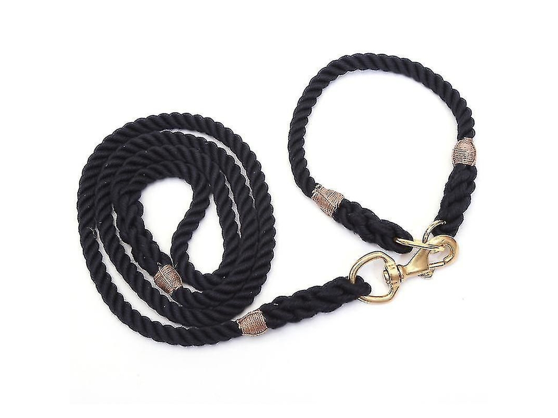 Correa retráctil automática para perros, modelo 2026, tejida a mano, negra, de algodón, 150 cm de largo, collar de 46 cm.