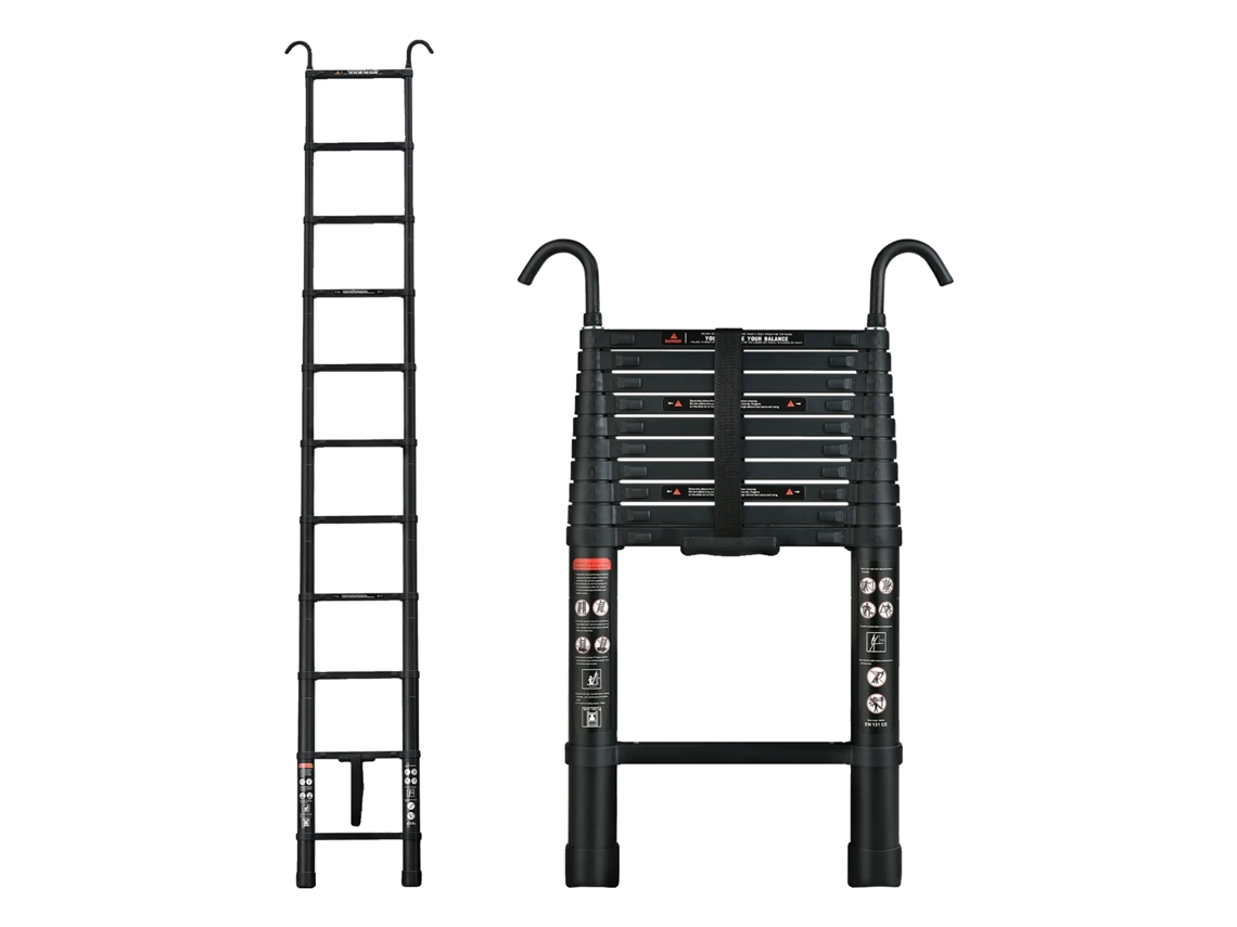 Escalera telescópica, capacidad de 150 kg, altura regulable, 3,2 m.