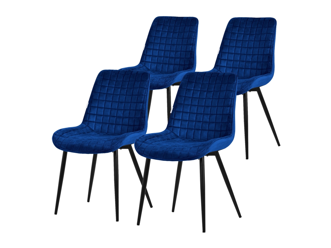 Juego de 4 Sillas de Cocina Tapizadas en Terciopelo Azul Oscuro ML-DESIGN