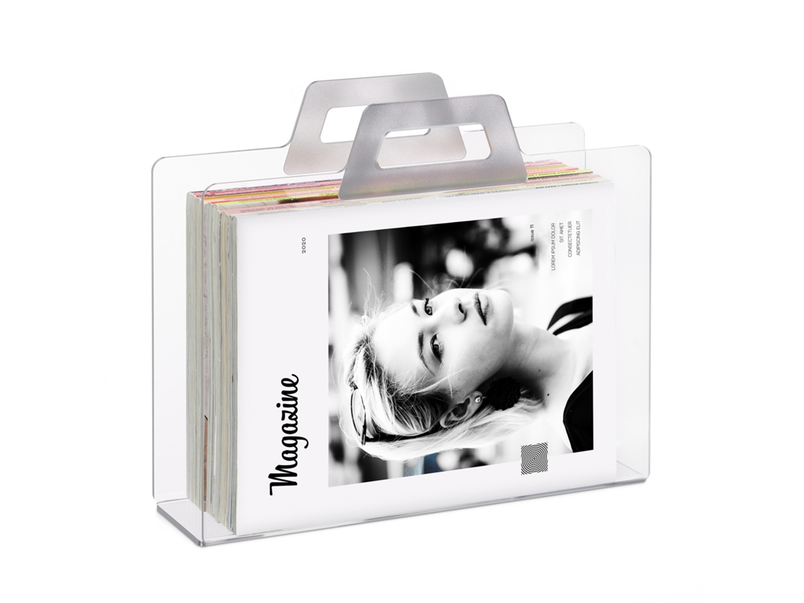 Porta-revistas Relaxdays, 2 Pegas, Design Transparente, Para Jornais E Revistas, Acrílico, Axlxp 29x33x10 Cm, Prateado