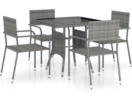 Conjunto 5 de comedor para jardín VIDAXL ratán sintético gris
