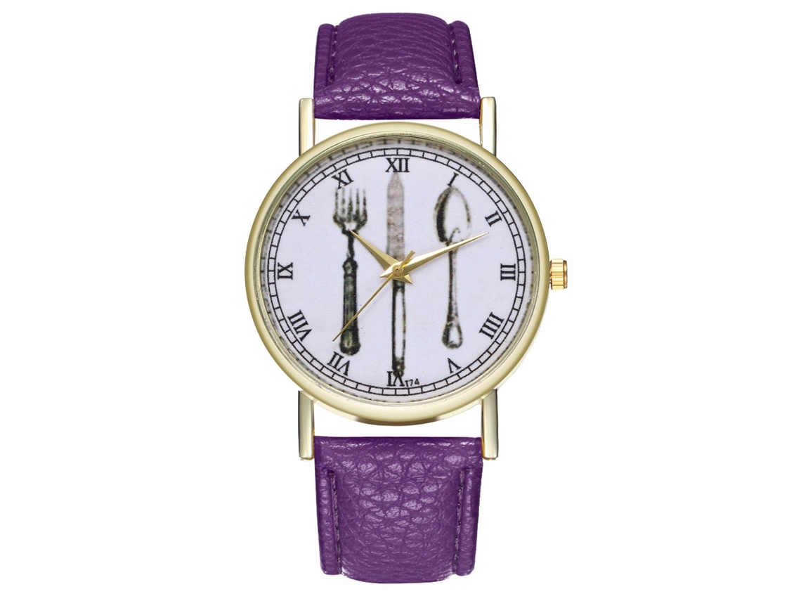 Reloj De Pulsera Unisex Para Parejas Con Cuarzo Y Correa De Piel Sintética Morada.
