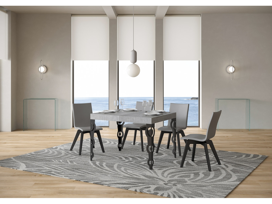 Mesa extensible 70x110/194 cm Karamay Cemento estructura Antracita