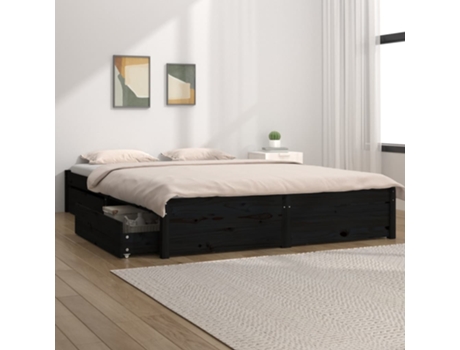 vidaXL Estructura de cama con cajones 135x190 cm 4FT6 doble negro